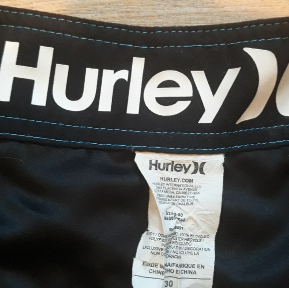 Hurley Men's One and Only 21" Board Shorts - Black / Cyan Swim Trunks - Picture 4 of 15
